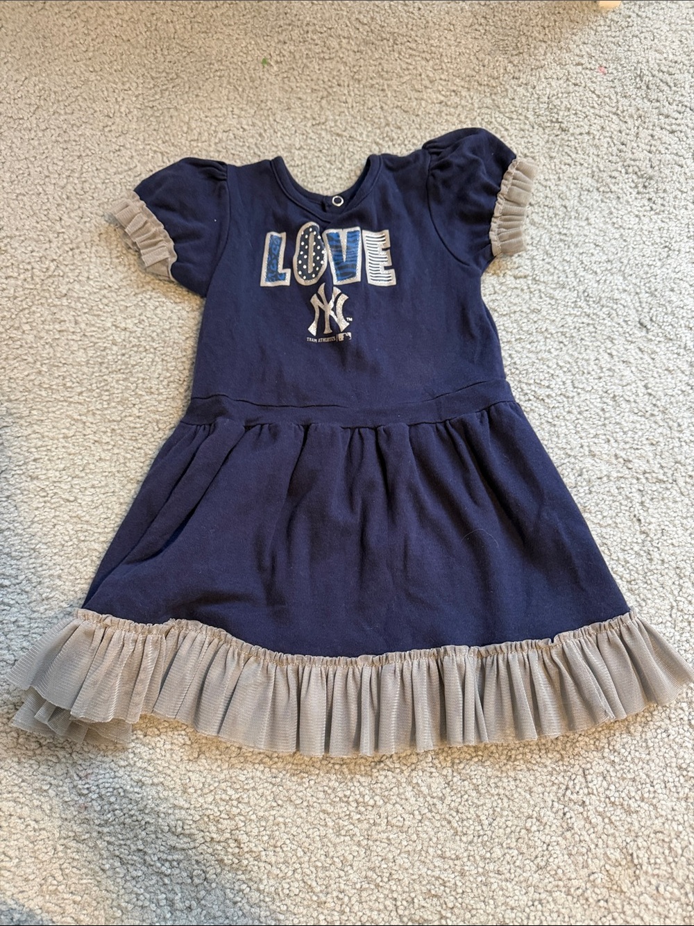 Navy & Beige Girls' Yankees Love Ruffle Dress